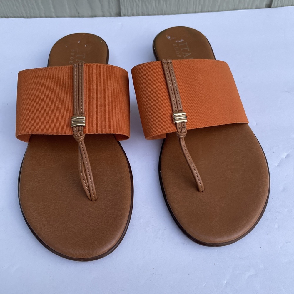 Italian Shoemakers Afia Thong Sandal Womens size 8 Orange Beach vacation Italy